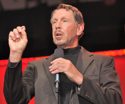 Larry Ellison on stage at Oracle OpenWorld